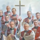 Krzyż i portrety dziewięciu błogosławionych Salezjanów