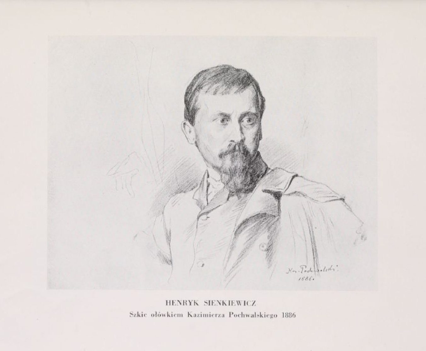 Portret Henryka Sienkiewicza narysowany ołówkiem.
